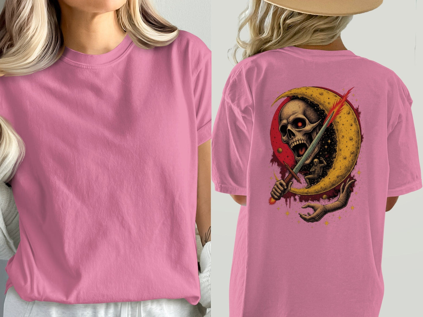 Crescent Skull and Sword Graphic Novelty Printed T-Shirt - IconVexa