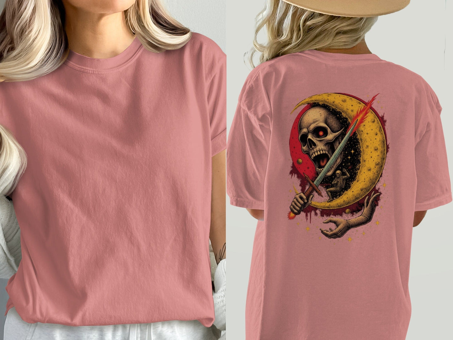 Crescent Skull and Sword Graphic Novelty Printed T-Shirt - IconVexa