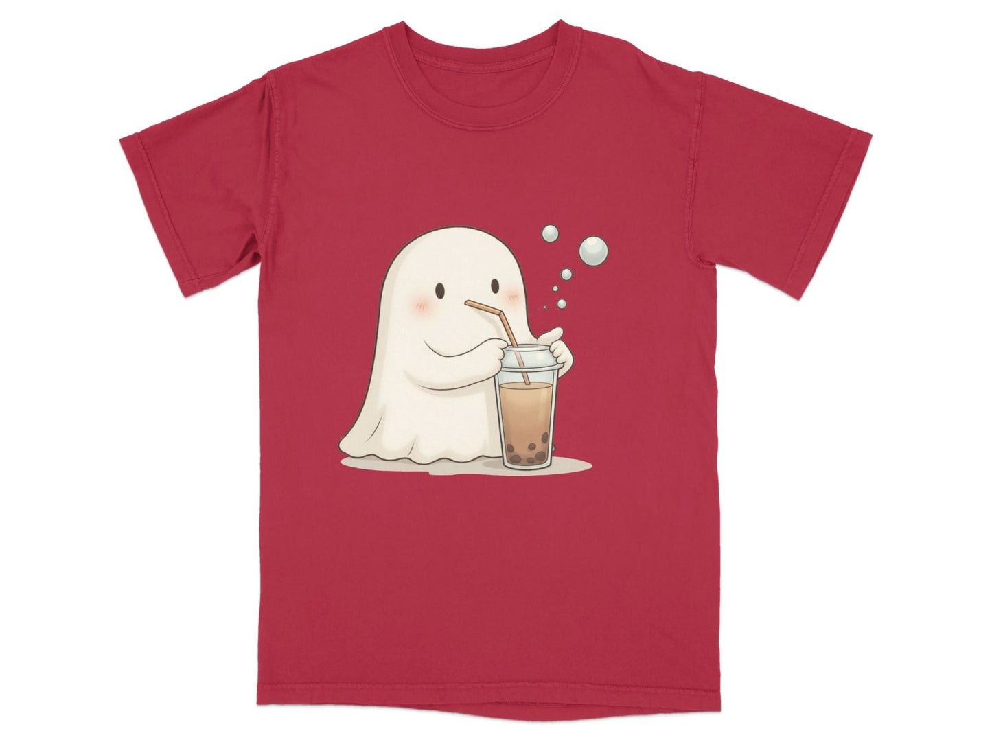 Cute Ghost Drinking Boba Tea Graphic Novelty Style T-Shirt - IconVexa