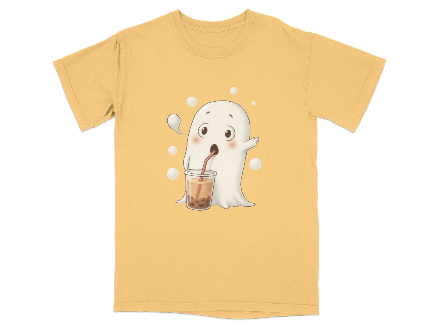 Cute Ghost Drinking Boba Tea Halloween Spooky Season T-Shirt - IconVexa