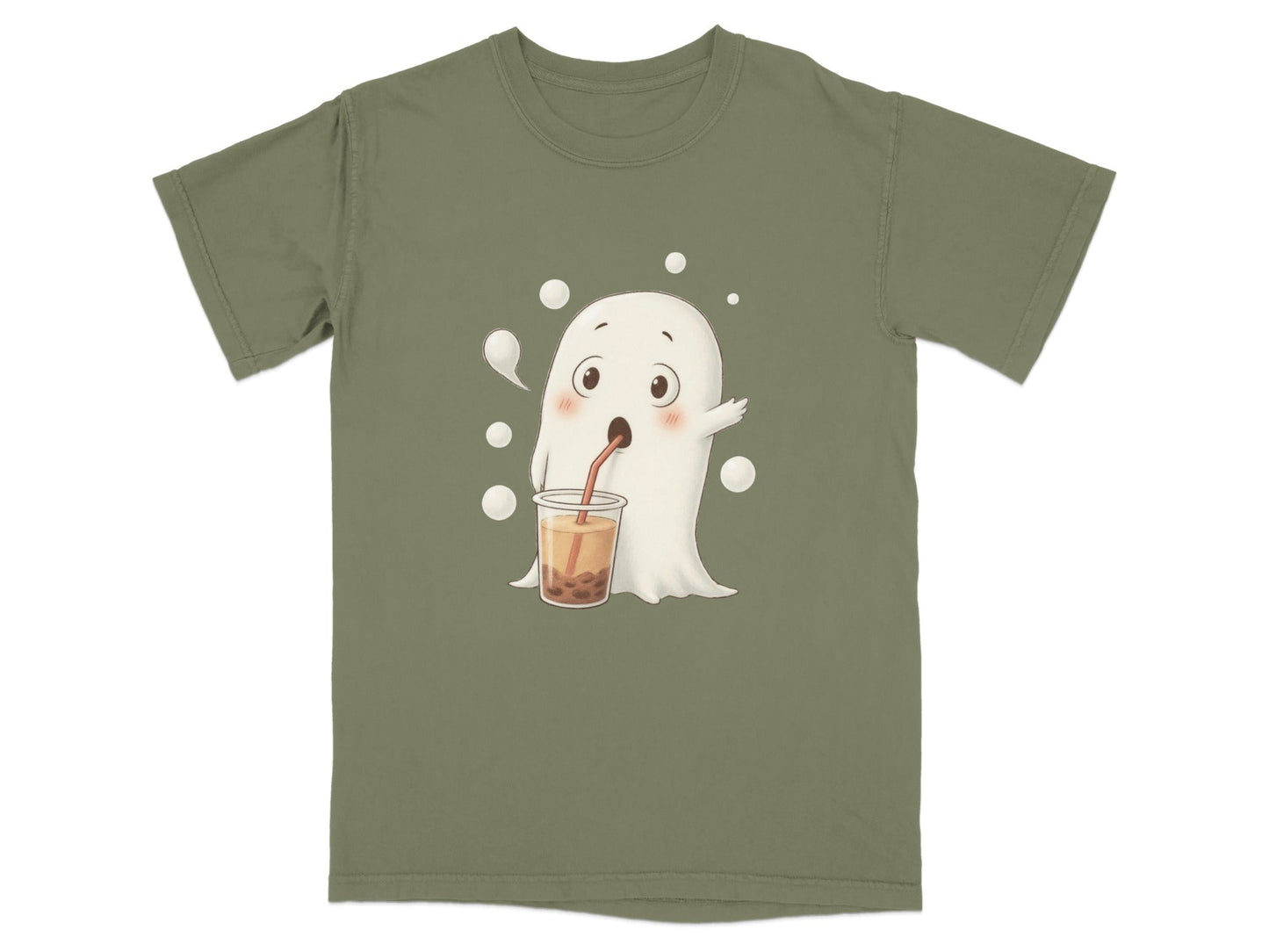 Cute Ghost Drinking Boba Tea Halloween Spooky Season T-Shirt - IconVexa