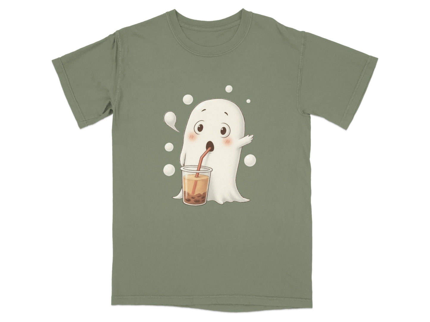 Cute Ghost Drinking Boba Tea Halloween Spooky Season T-Shirt - IconVexa