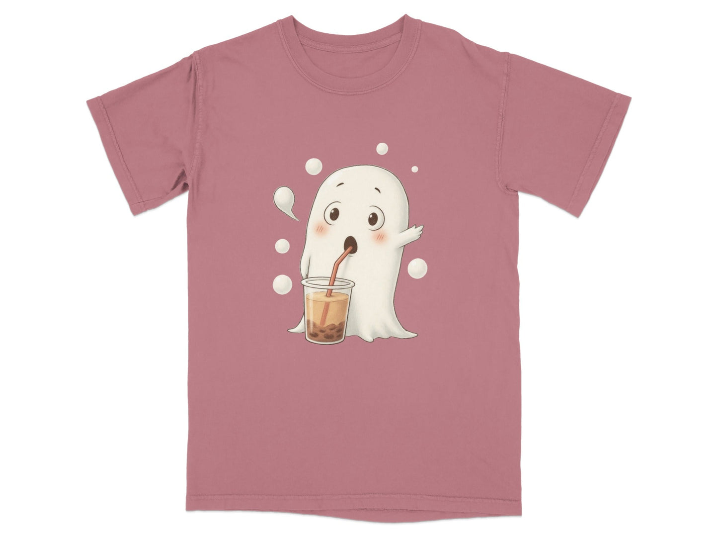 Cute Ghost Drinking Boba Tea Halloween Spooky Season T-Shirt - IconVexa
