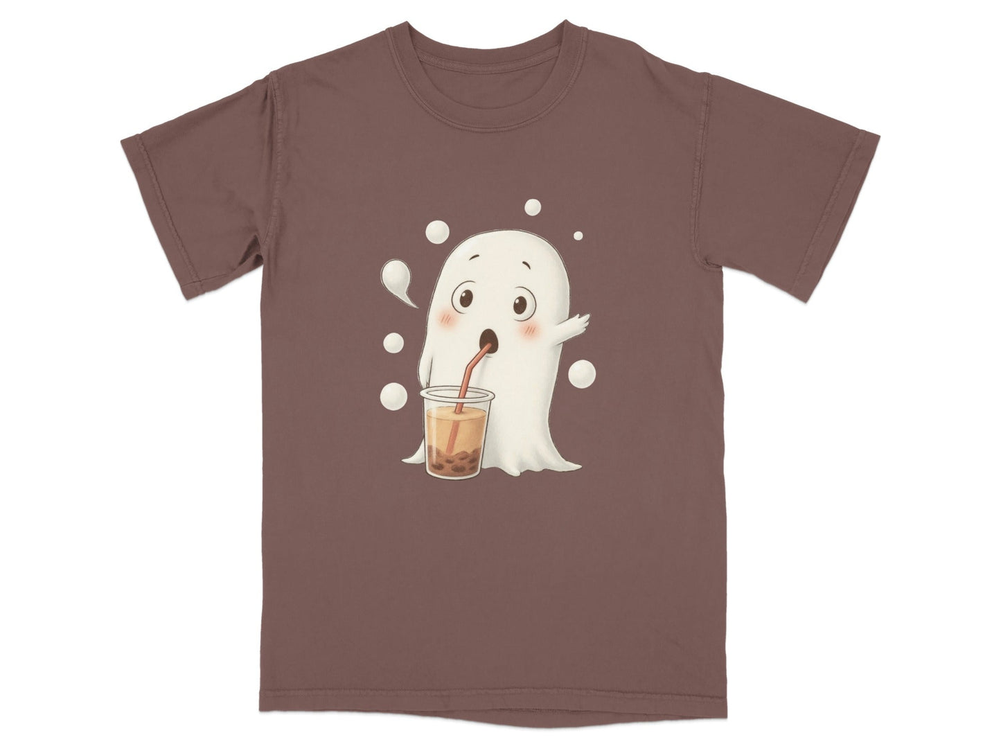 Cute Ghost Drinking Boba Tea Halloween Spooky Season T-Shirt - IconVexa