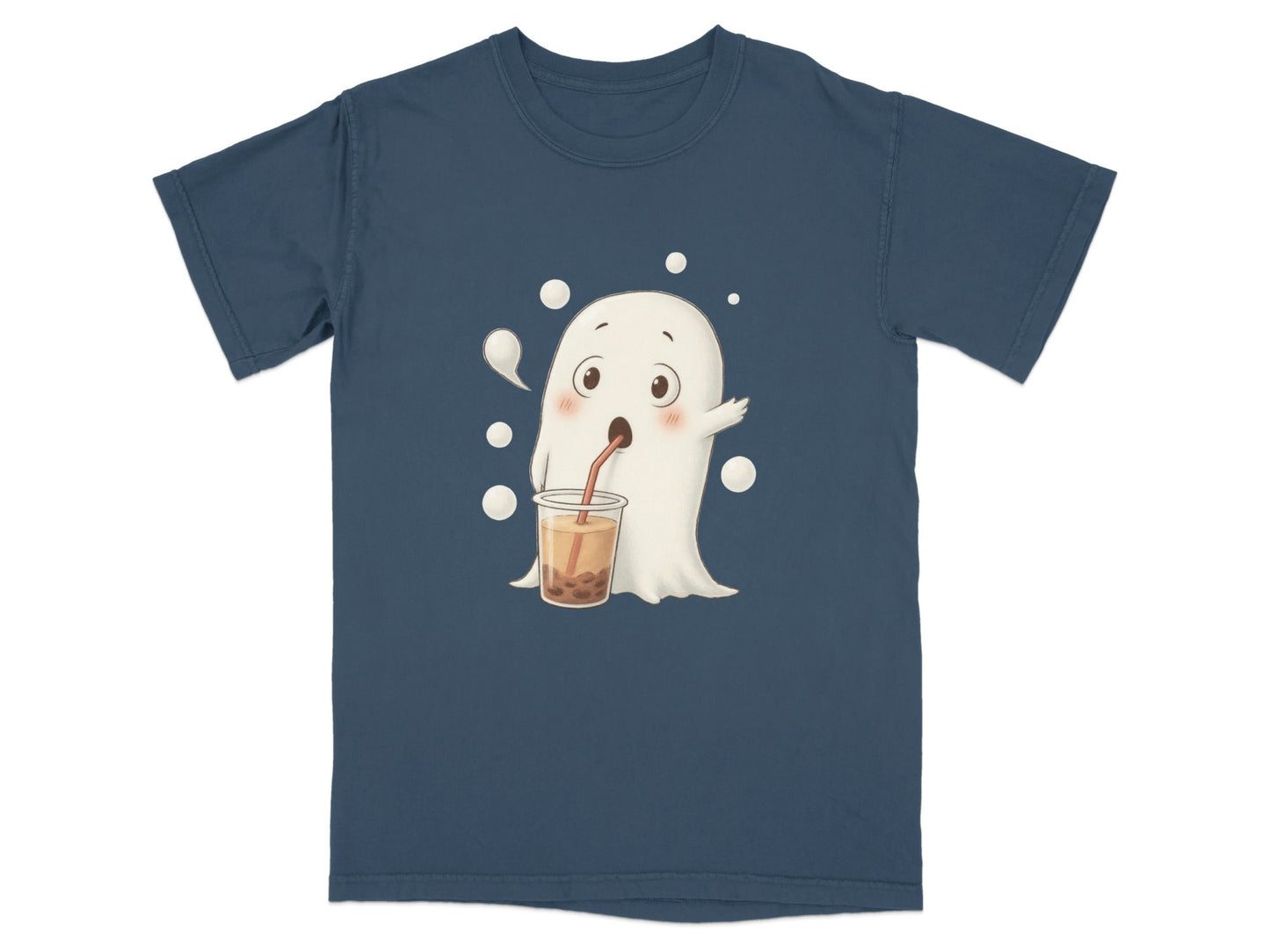 Cute Ghost Drinking Boba Tea Halloween Spooky Season T-Shirt - IconVexa