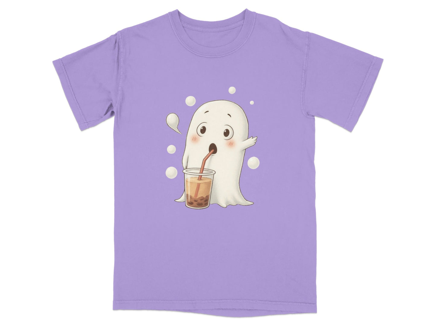 Cute Ghost Drinking Boba Tea Halloween Spooky Season T-Shirt - IconVexa