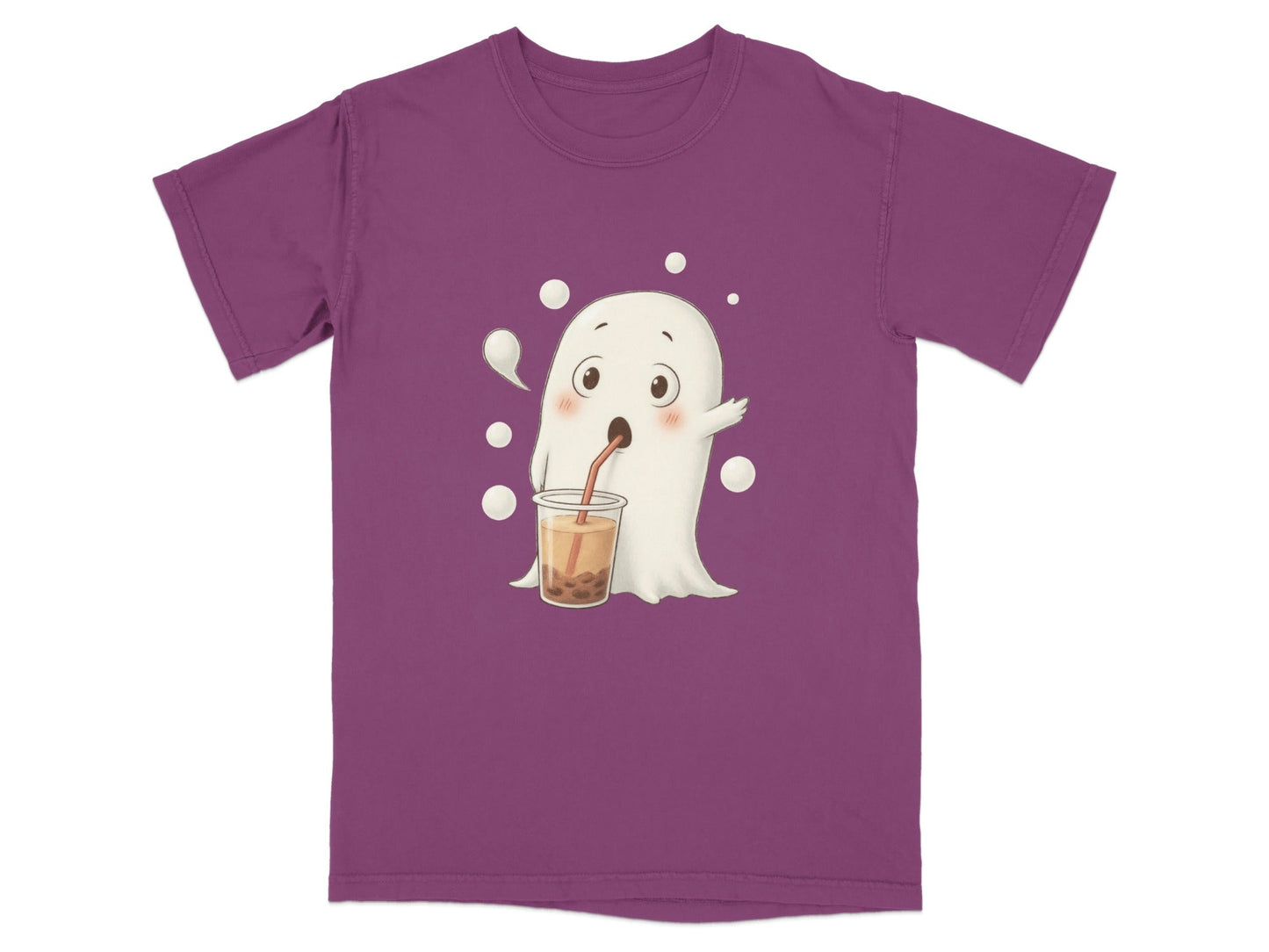 Cute Ghost Drinking Boba Tea Halloween Spooky Season T-Shirt - IconVexa