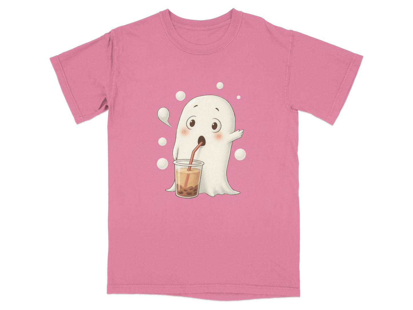 Cute Ghost Drinking Boba Tea Halloween Spooky Season T-Shirt - IconVexa