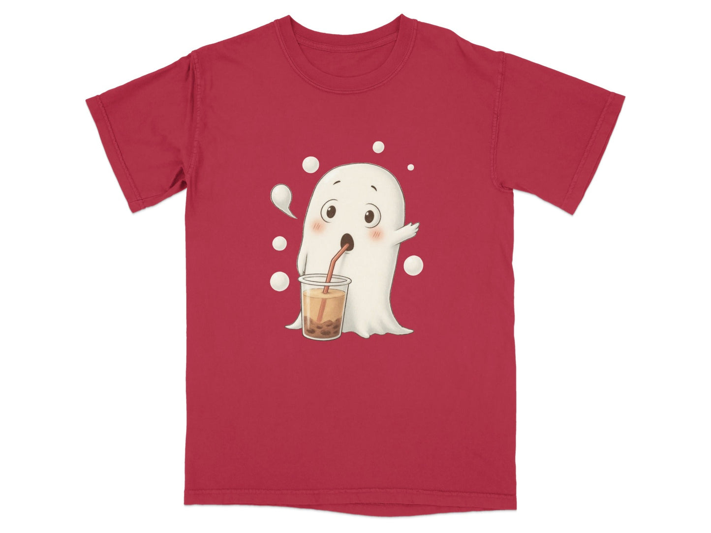 Cute Ghost Drinking Boba Tea Halloween Spooky Season T-Shirt - IconVexa