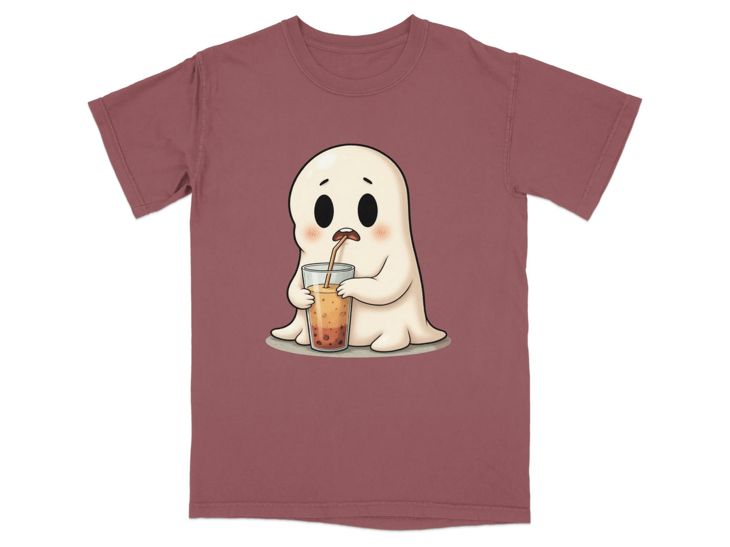 Cute Ghost Sipping Boba Tea Adorable Cartoon Art T-Shirt - IconVexa