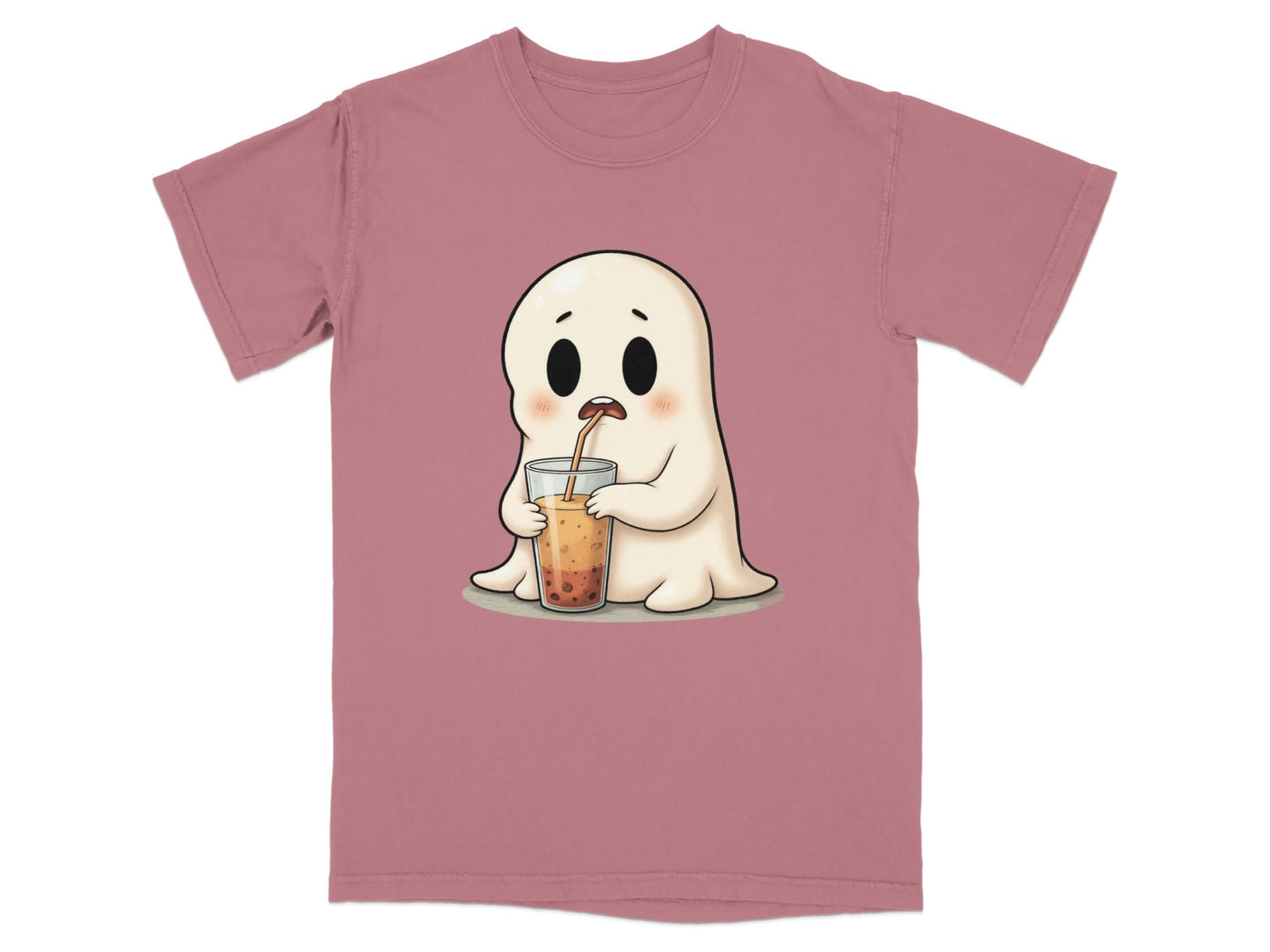 Cute Ghost Sipping Boba Tea Adorable Cartoon Art T-Shirt - IconVexa