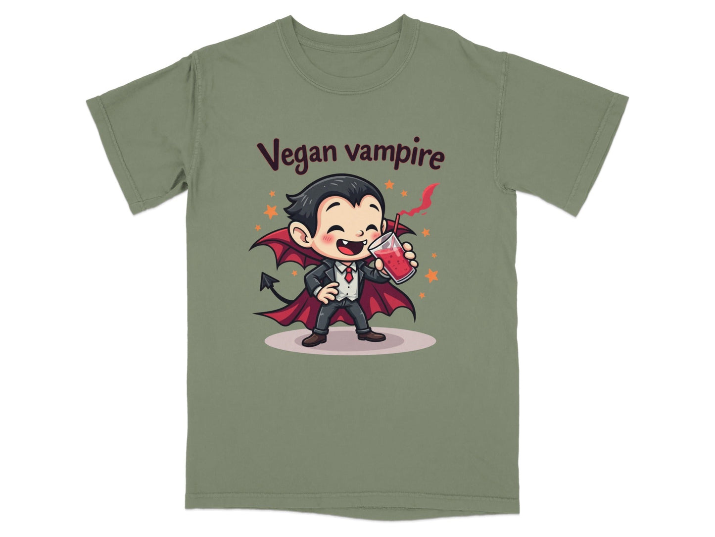 Cute Vegan Vampire Cartoon Character Graphic Art T-Shirt - IconVexa