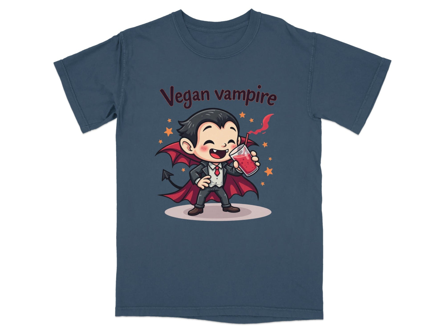 Cute Vegan Vampire Cartoon Character Graphic Art T-Shirt - IconVexa