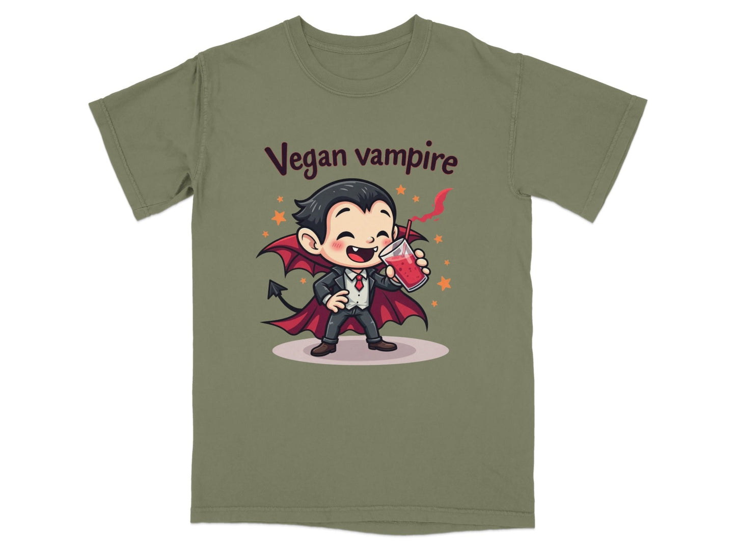 Cute Vegan Vampire Cartoon Character Graphic Art T-Shirt - IconVexa