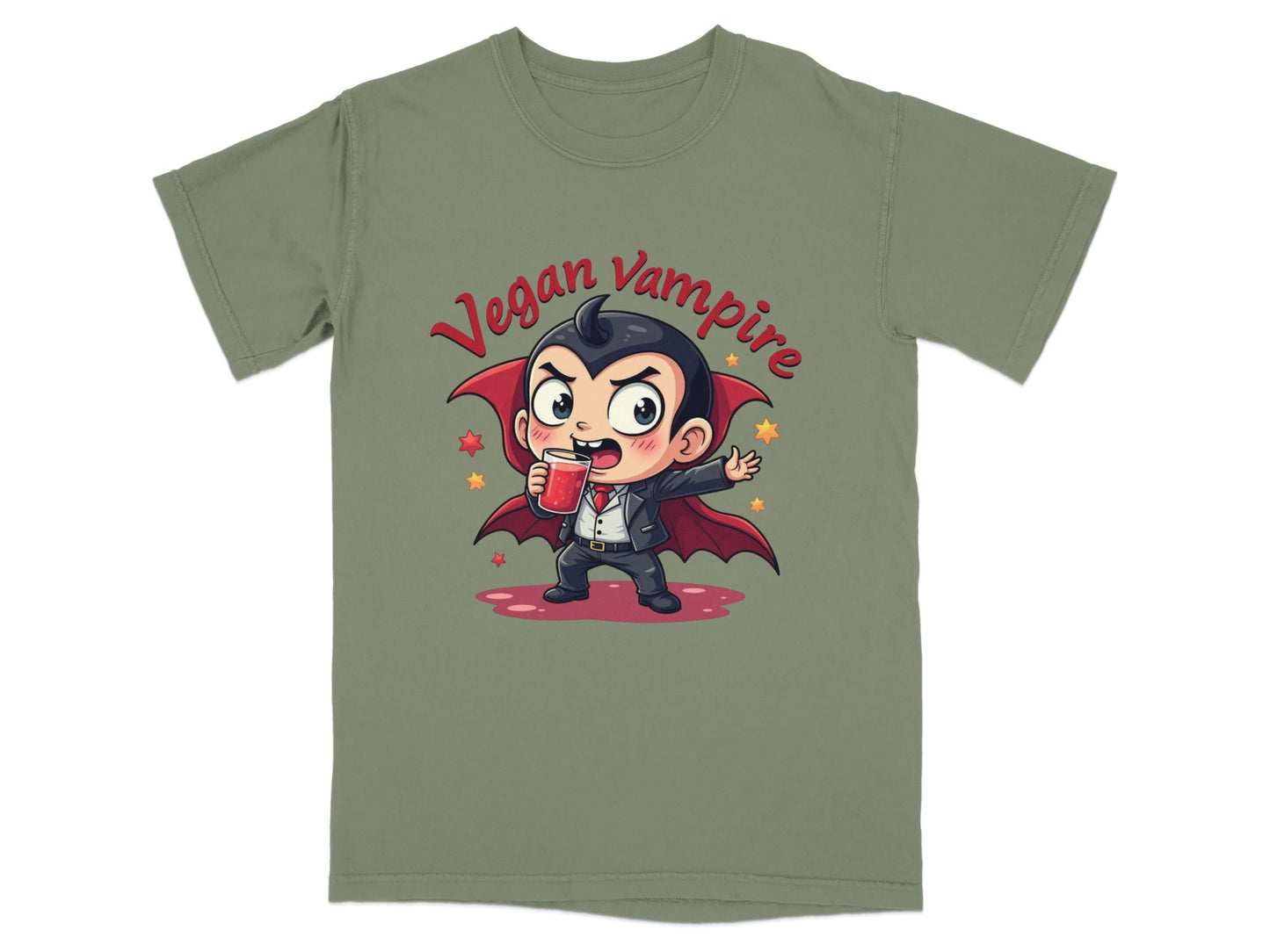 Cute Vegan Vampire Cartoon with Juice Graphic T-Shirt - IconVexa