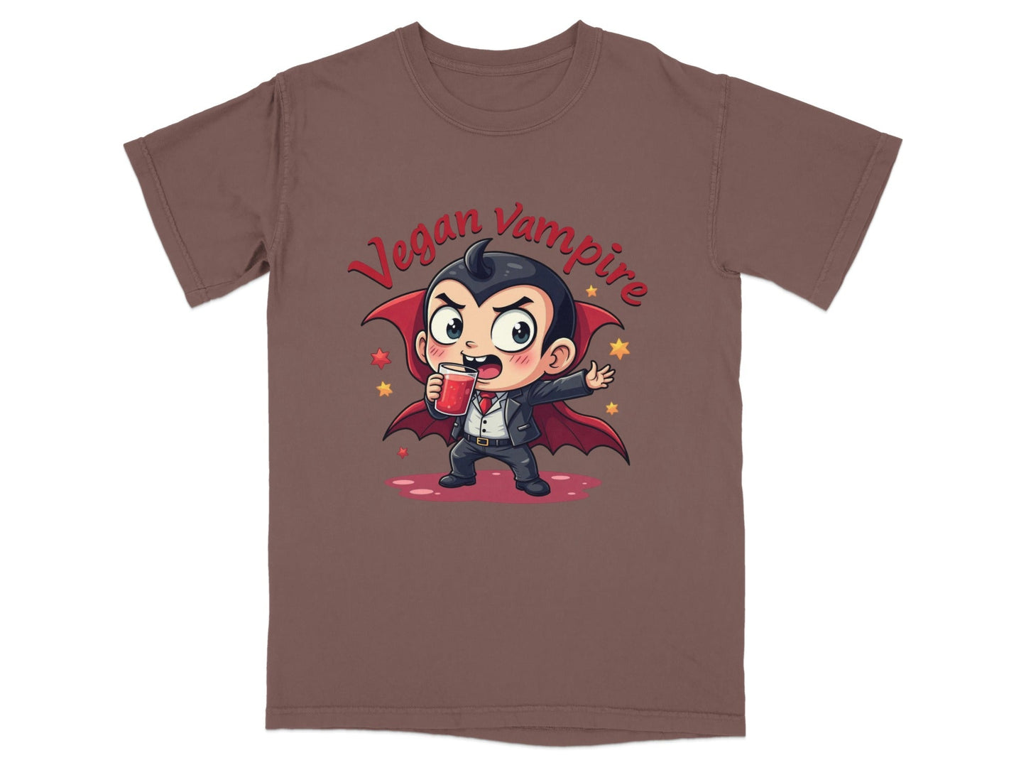 Cute Vegan Vampire Cartoon with Juice Graphic T-Shirt - IconVexa
