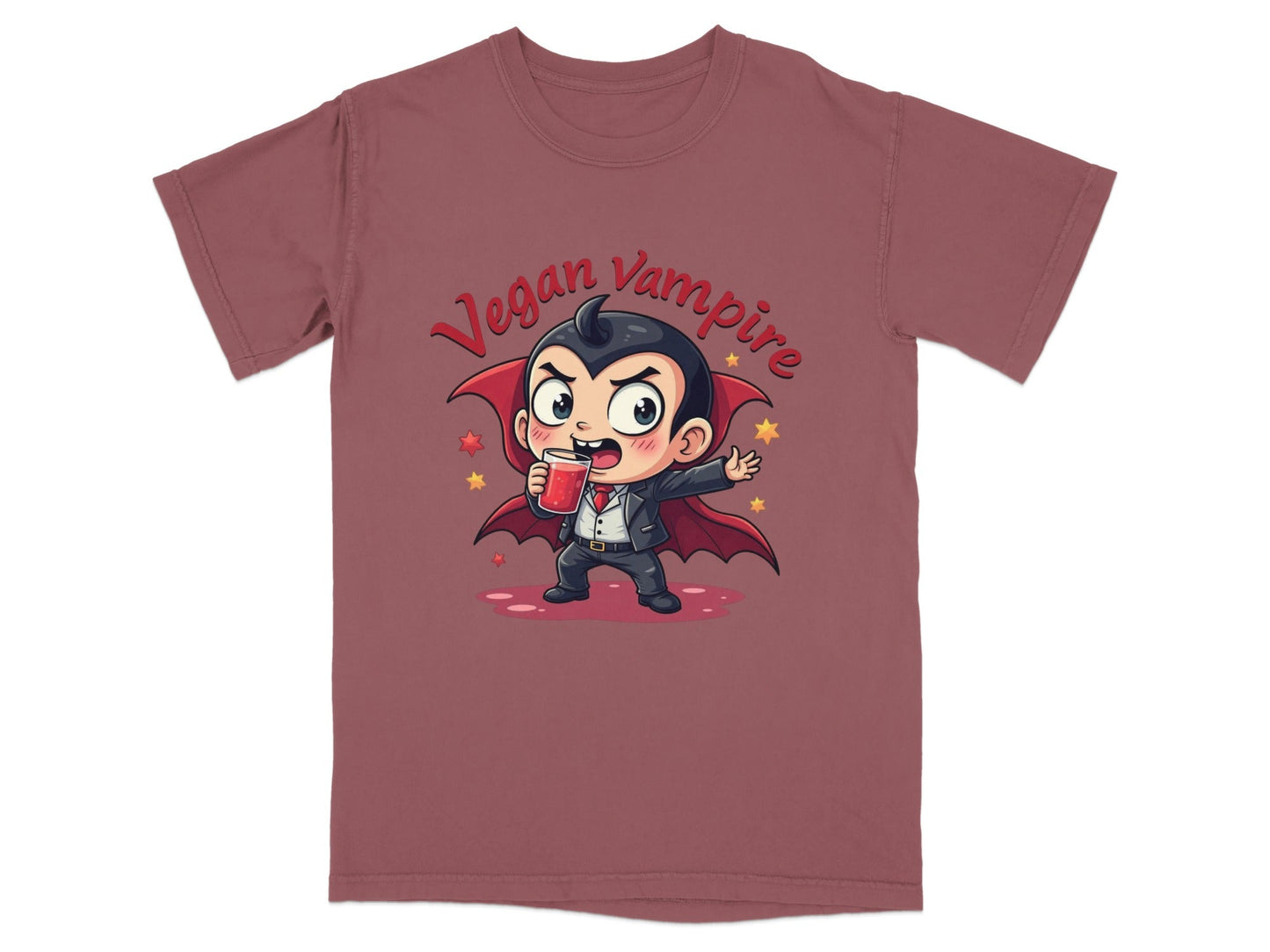 Cute Vegan Vampire Cartoon with Juice Graphic T-Shirt - IconVexa