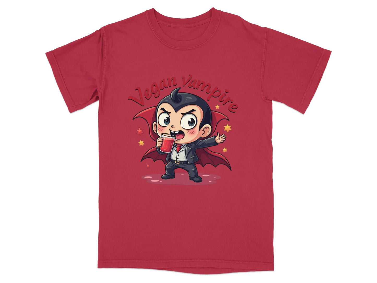 Cute Vegan Vampire Cartoon with Juice Graphic T-Shirt - IconVexa