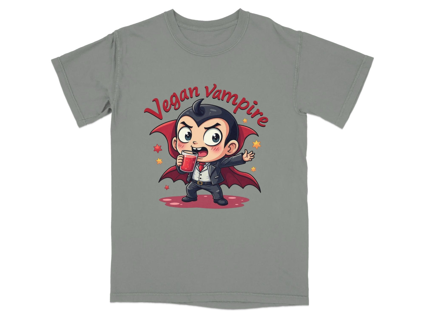Cute Vegan Vampire Cartoon with Juice Graphic T-Shirt - IconVexa