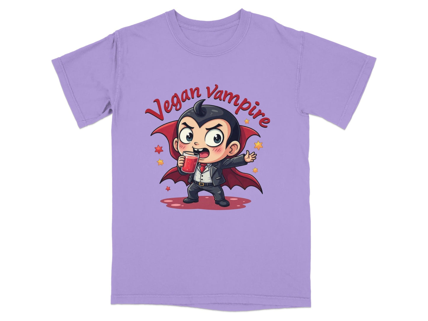 Cute Vegan Vampire Cartoon with Juice Graphic T-Shirt - IconVexa