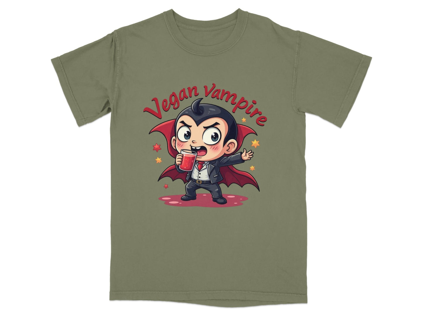Cute Vegan Vampire Cartoon with Juice Graphic T-Shirt - IconVexa