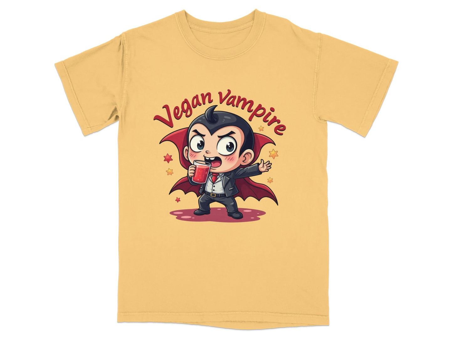 Cute Vegan Vampire Cartoon with Juice Graphic T-Shirt - IconVexa