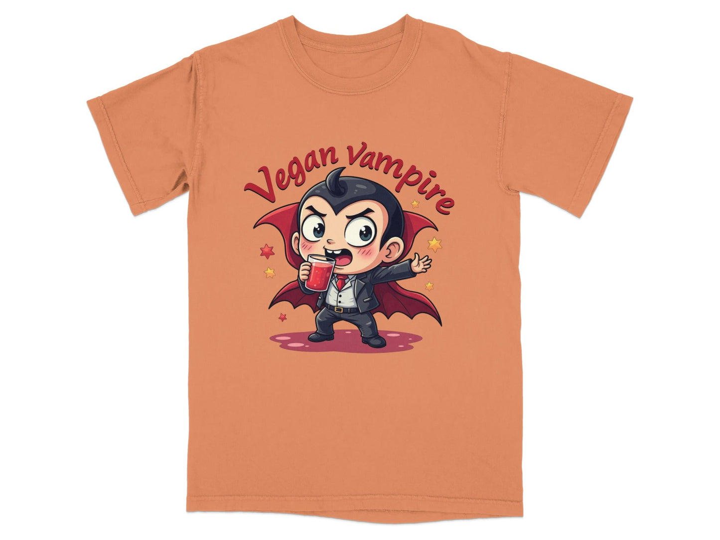 Cute Vegan Vampire Cartoon with Juice Graphic T-Shirt - IconVexa