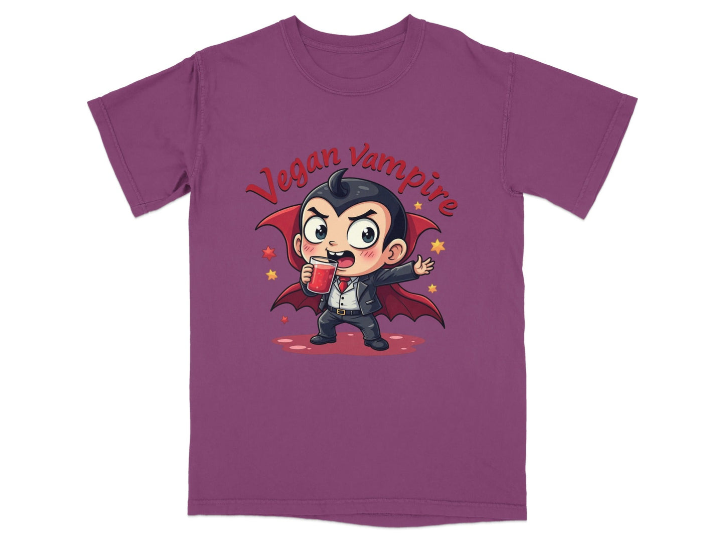 Cute Vegan Vampire Cartoon with Juice Graphic T-Shirt - IconVexa