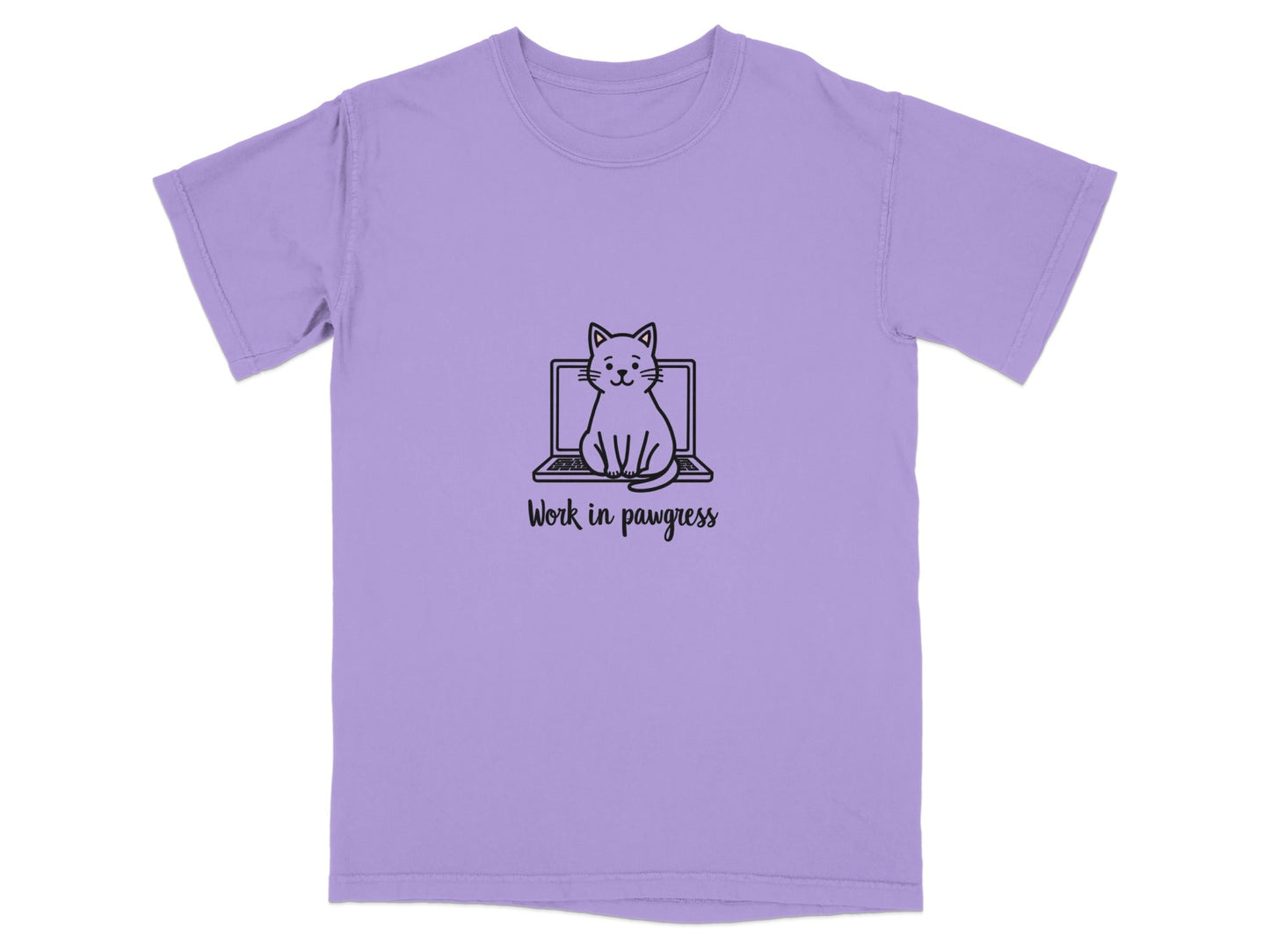 Cute Work in Pawgress Cat on Laptop Funny Work Tee T-Shirt - IconVexa