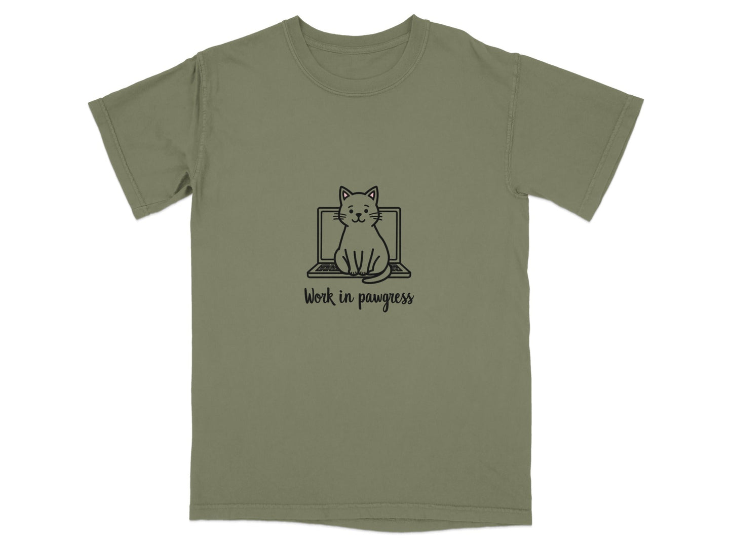 Cute Work in Pawgress Cat on Laptop Funny Work Tee T-Shirt - IconVexa