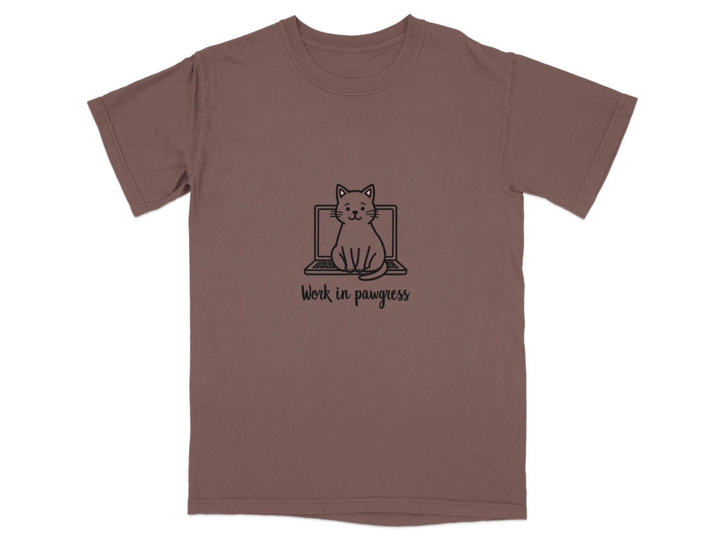 Cute Work in Pawgress Cat on Laptop Funny Work Tee T-Shirt - IconVexa