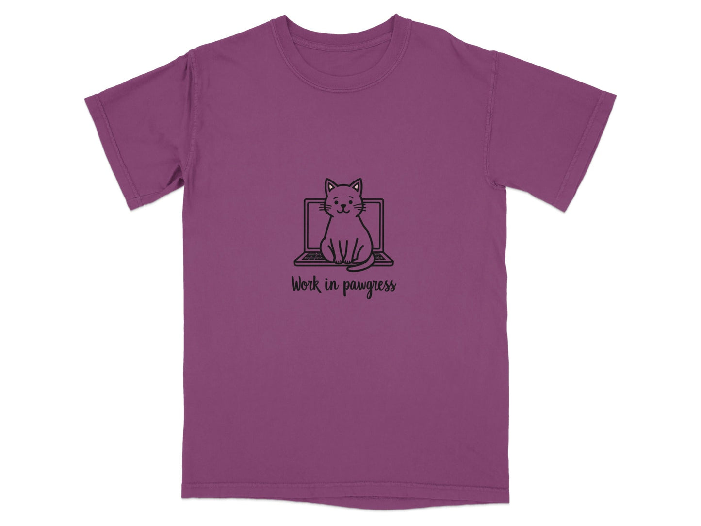 Cute Work in Pawgress Cat on Laptop Funny Work Tee T-Shirt - IconVexa