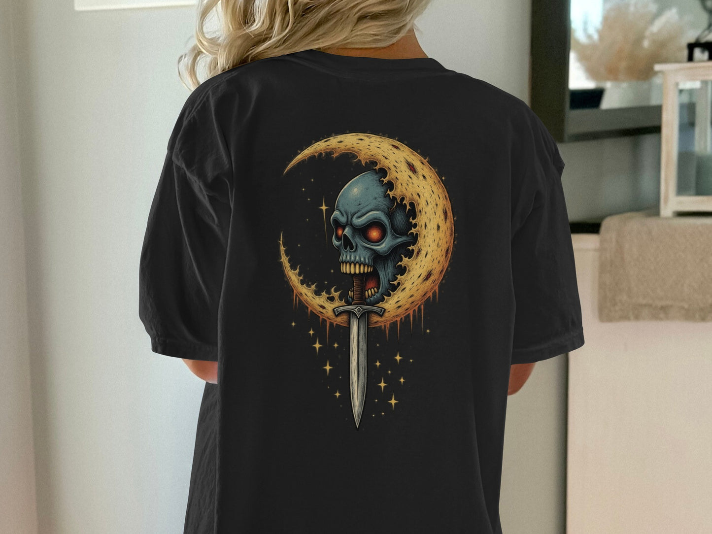 Skull with Crescent Moon Graphic T-Shirt product type