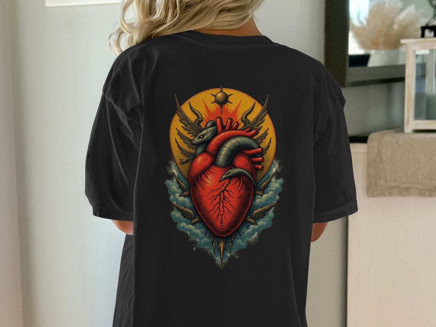 Unique Heart and Dragon Graphic T-shirt product type