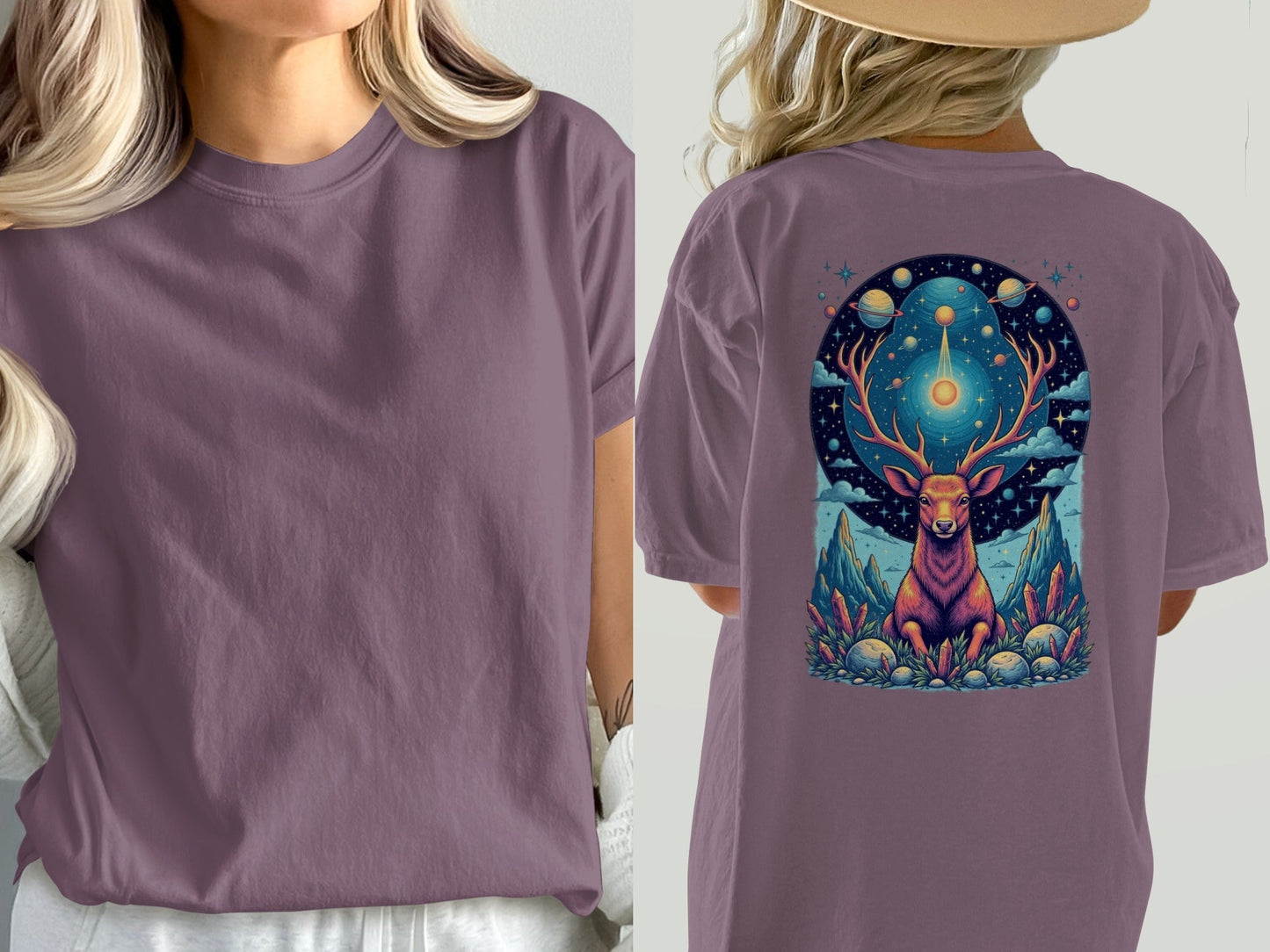 Deer in Space T-Shirt, Mystical Creature Tee, Cosmic Deer Shirt, Celestial Animal Top, Trendy Graphic T-Shirt, Unique Gift Idea, Unisex - IconVexa