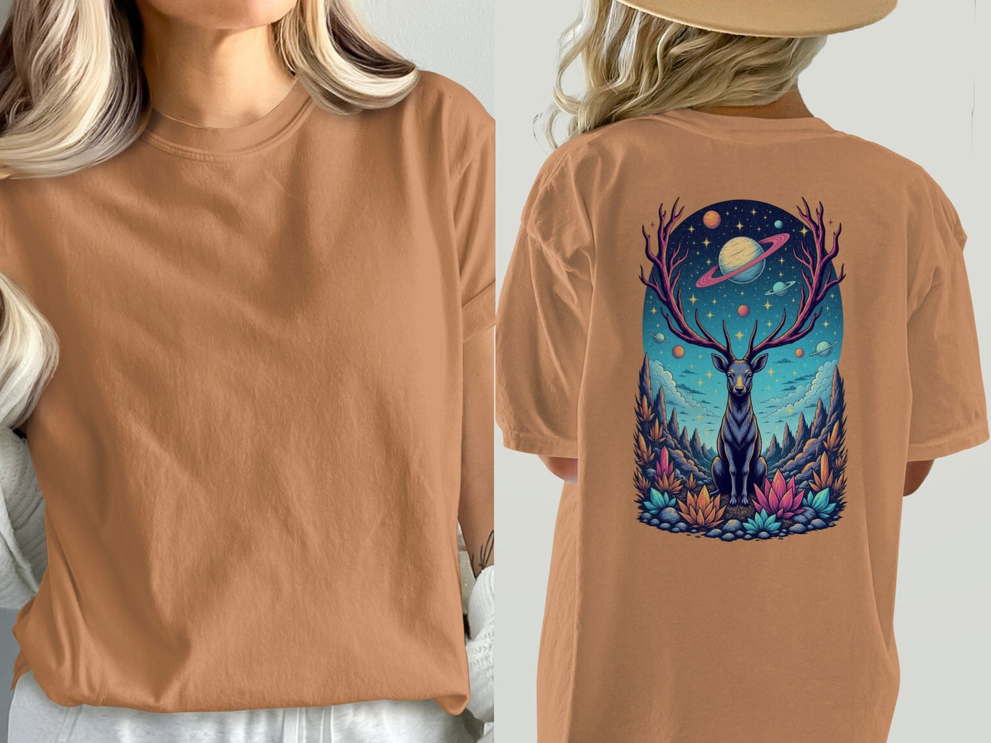 Deer Space T-Shirt, Galaxy Antlers, Mystical Stag Tee, Celestial Graphic Shirt, Gift for Nature Lovers, Universe Design, Trendy Unisex - IconVexa