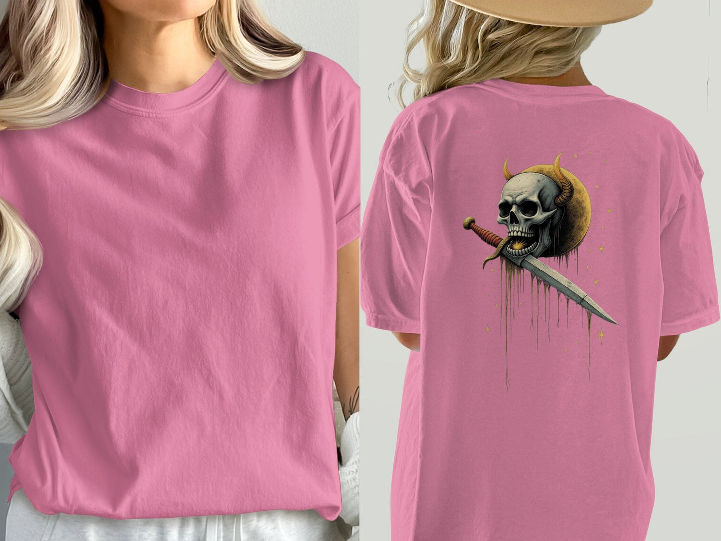 Devil Horned Skull Sword Graphic Fashion Premium T-Shirt - IconVexa