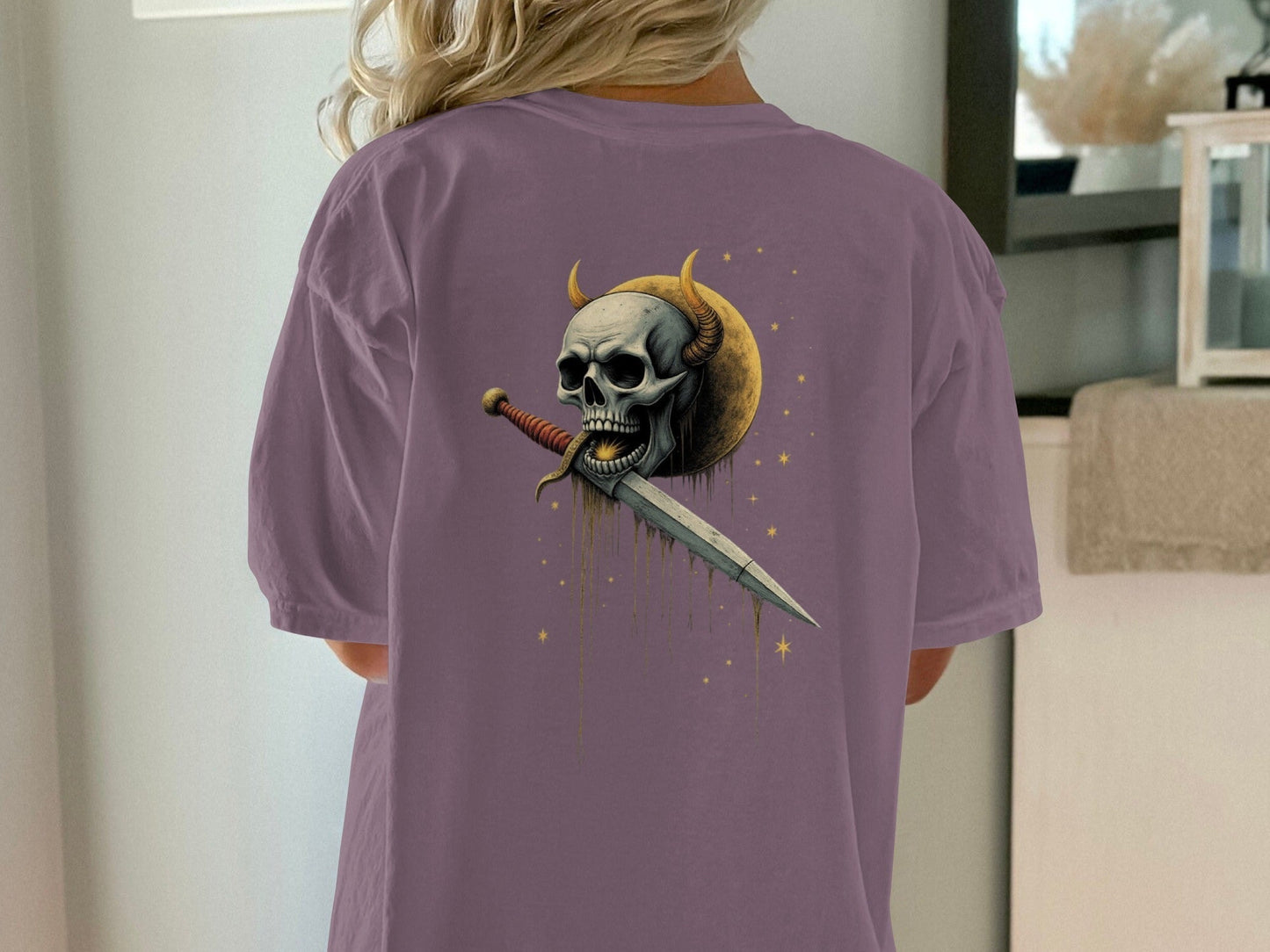 Devil Horned Skull Sword Graphic Fashion Premium T-Shirt - IconVexa