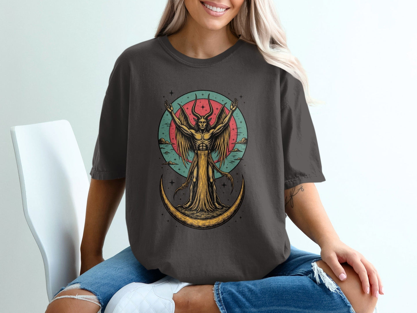 Devil with Wings In The Moon Graphic Art Print T-Shirt - IconVexa