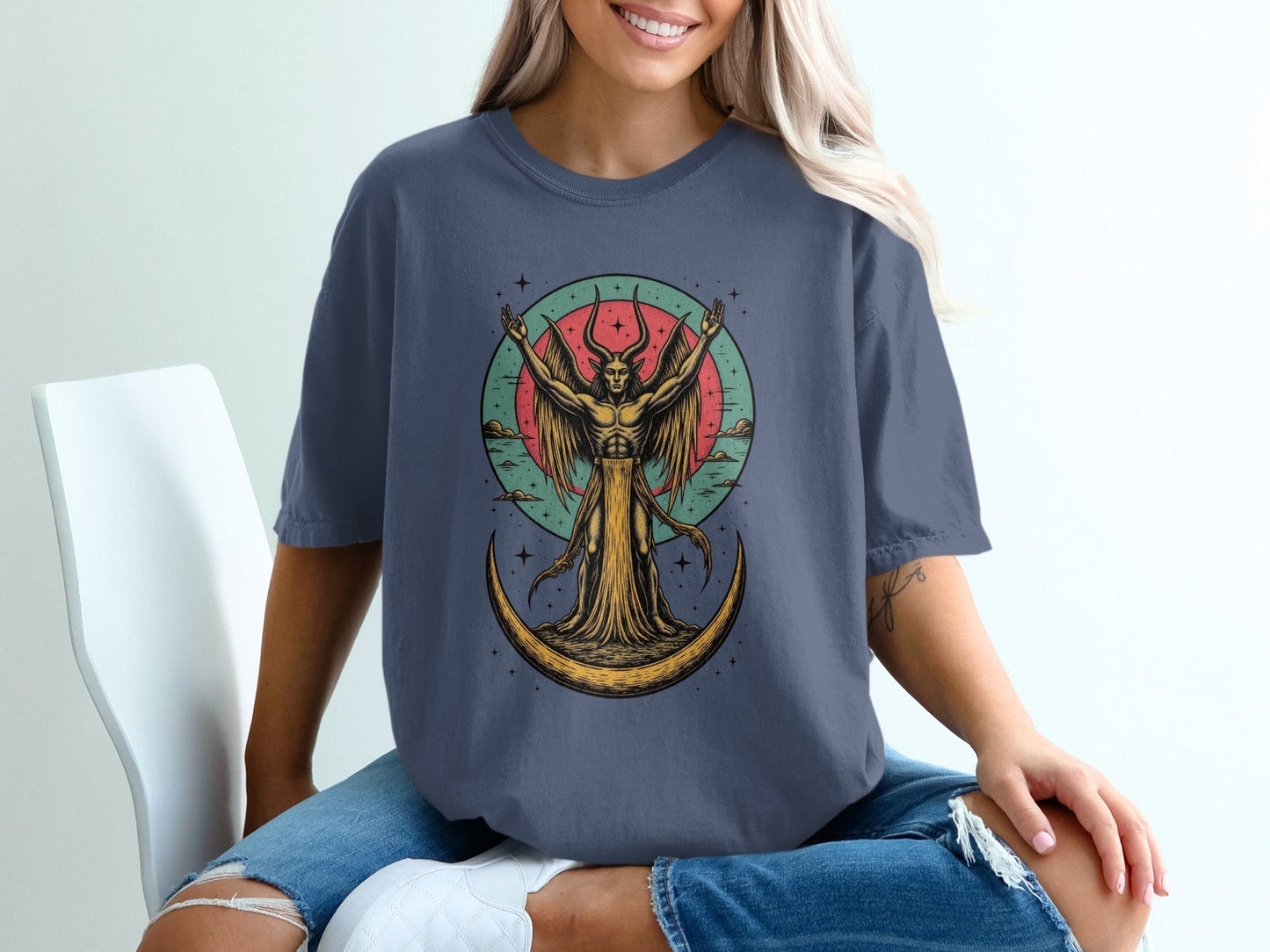 Devil with Wings In The Moon Graphic Art Print T-Shirt - IconVexa