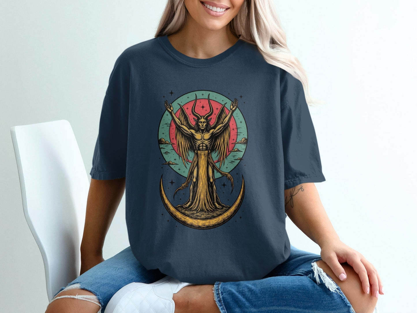 Devil with Wings In The Moon Graphic Art Print T-Shirt - IconVexa