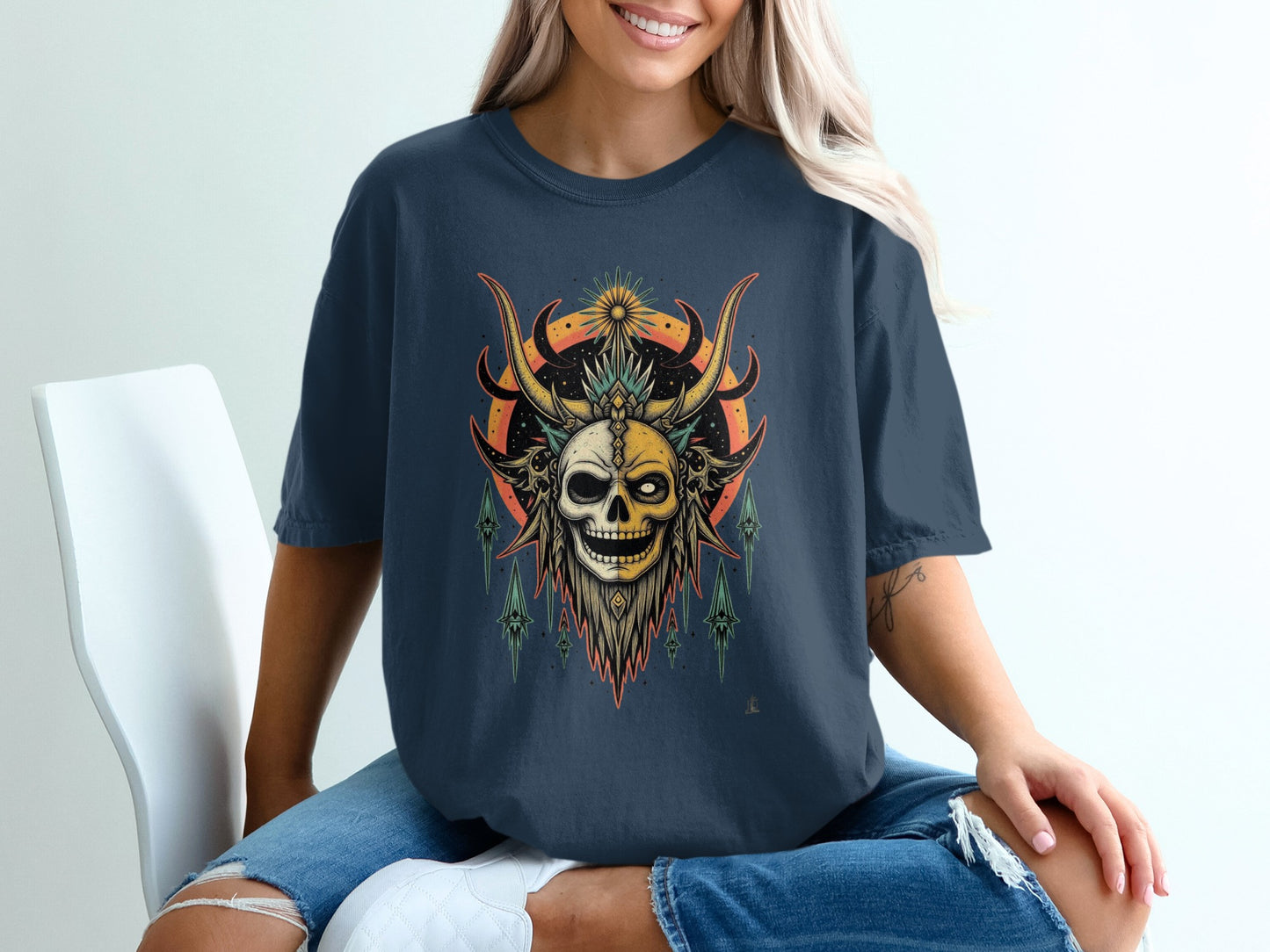 Unique Skull and Antlers Graphic Printed Shirt product