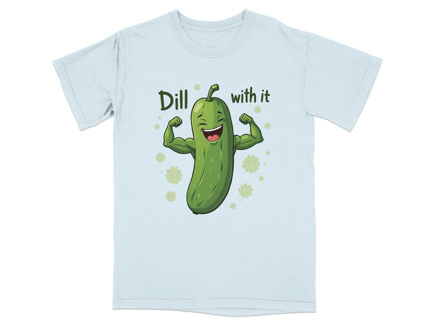 Dill With It Funny Pickle Pun Meme Strongman Cartoon T-Shirt - IconVexa