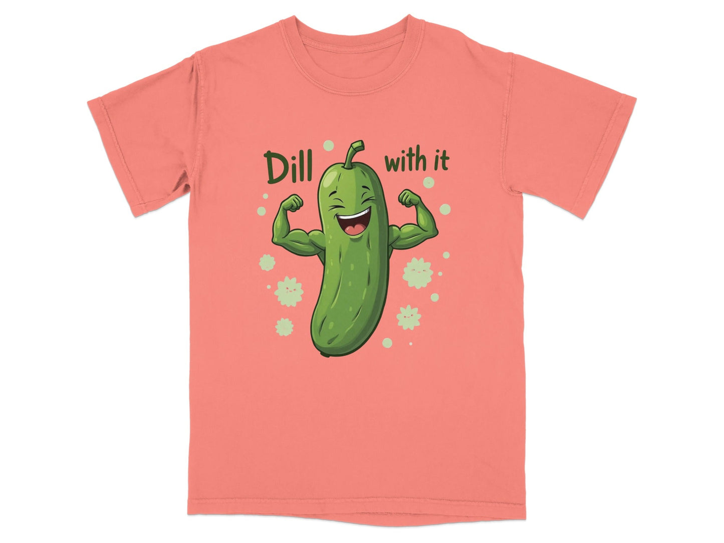 Dill With It Funny Pickle Pun Meme Strongman Cartoon T-Shirt - IconVexa