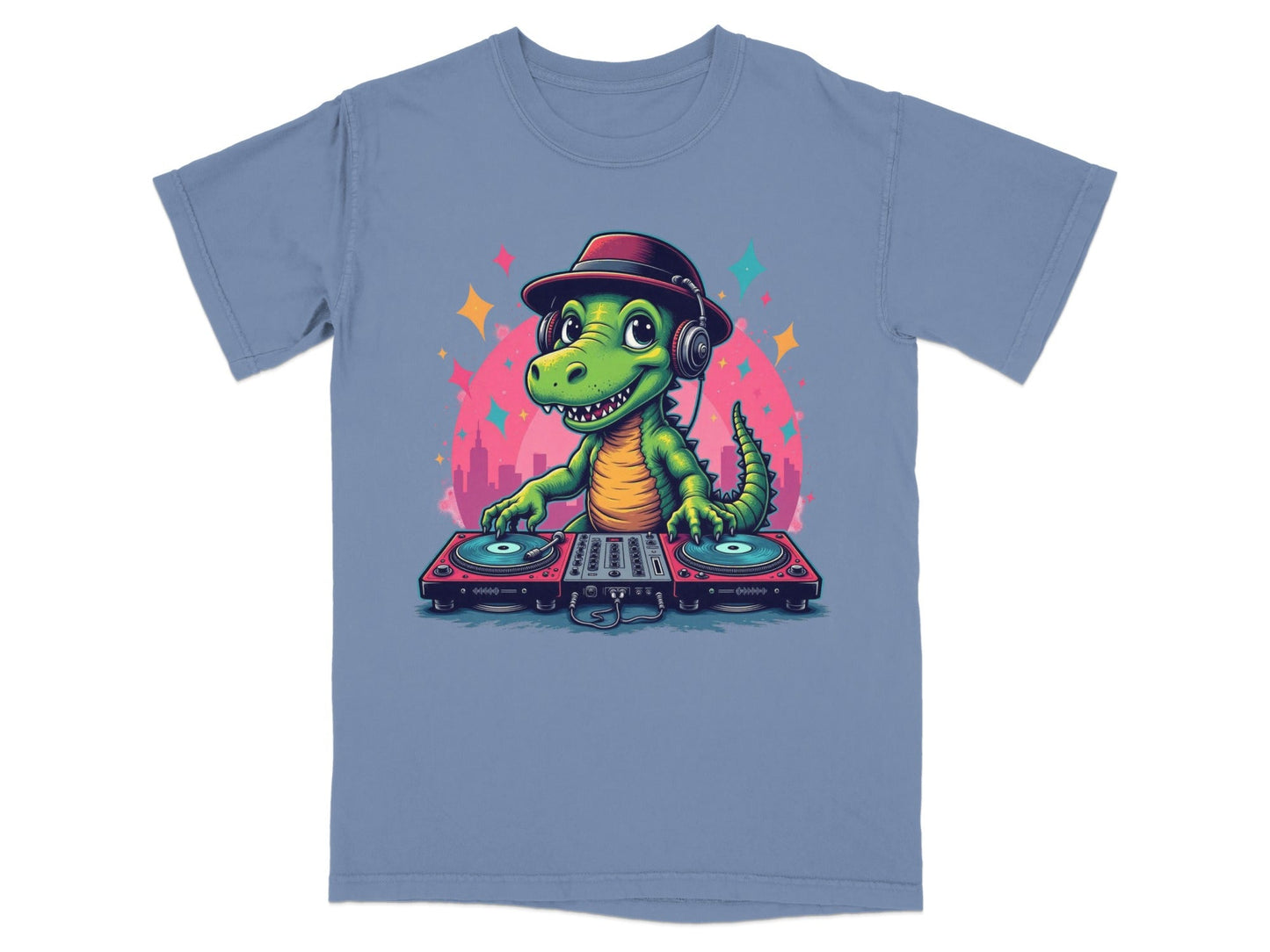 Dino DJ with Headphones Graphic Novelty Cool T-Shirt - IconVexa