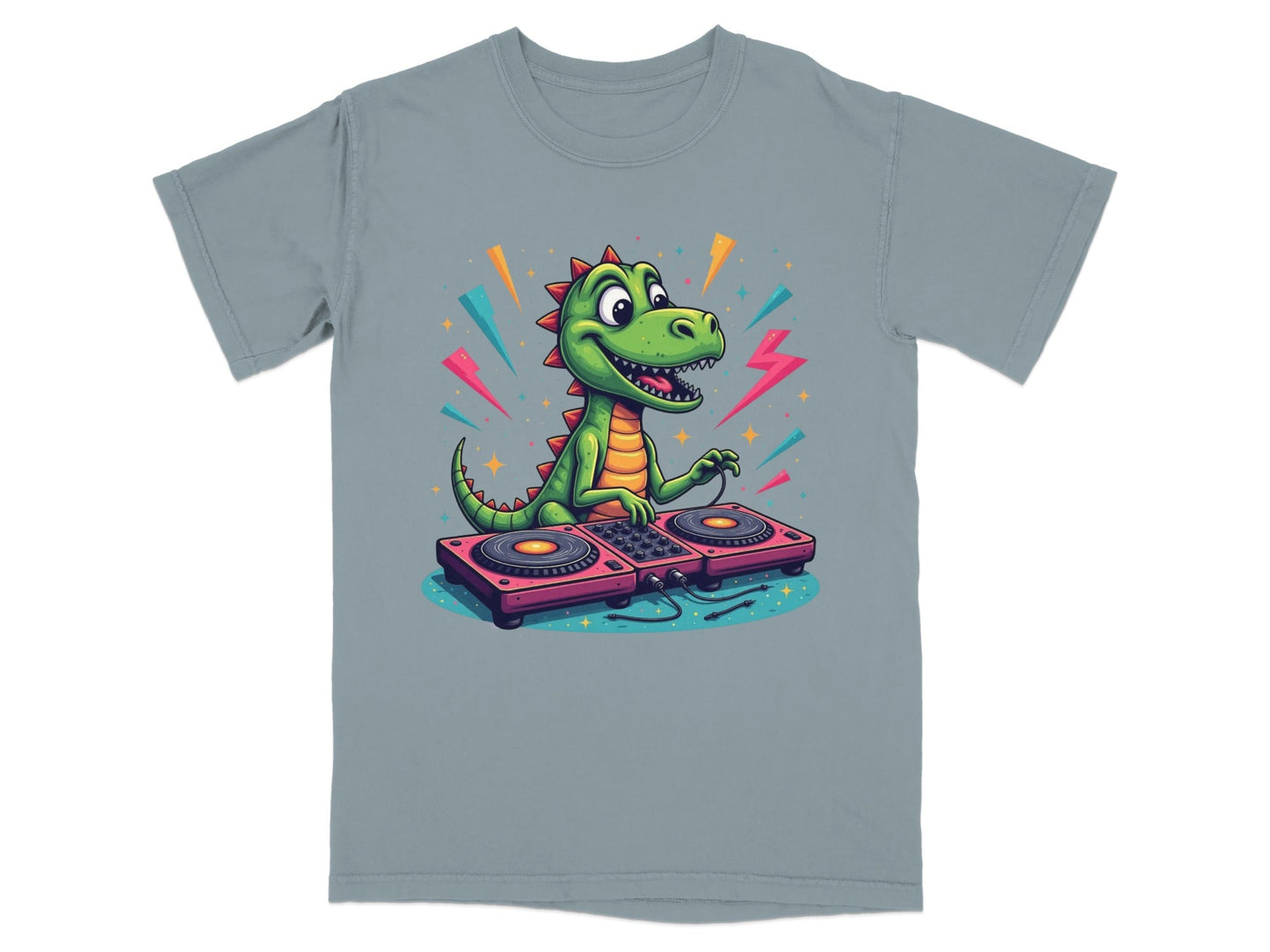 Dinosaur DJ Mixing Music Illustration Funny Graphic T-Shirt - IconVexa