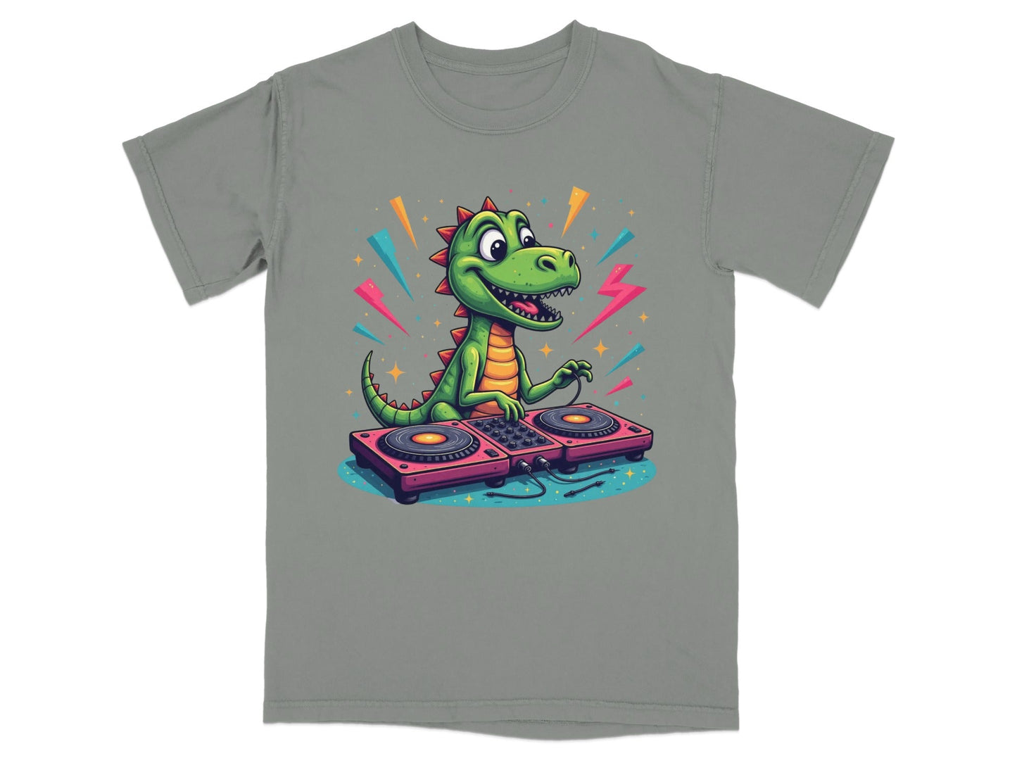 Dinosaur DJ Mixing Music Illustration Funny Graphic T-Shirt - IconVexa