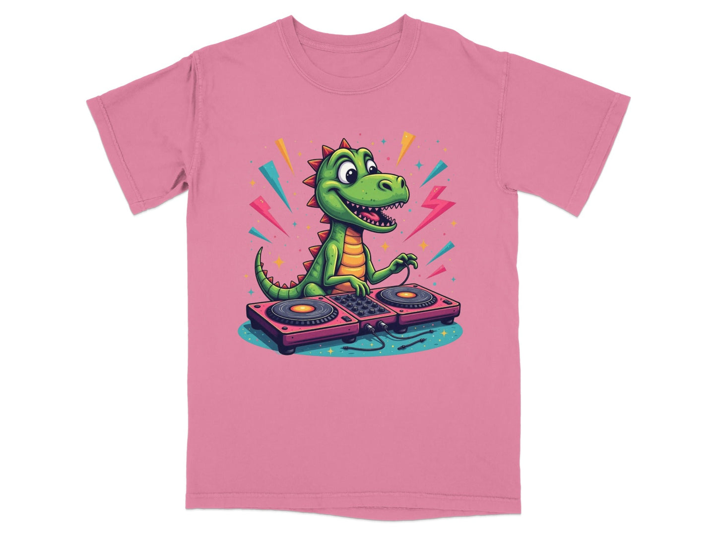 Dinosaur DJ Mixing Music Illustration Funny Graphic T-Shirt - IconVexa