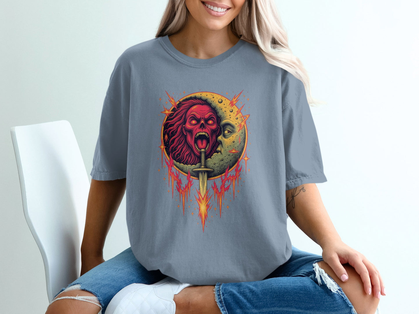 Fierce Warrior on Moon Graphic Print T-Shirt product