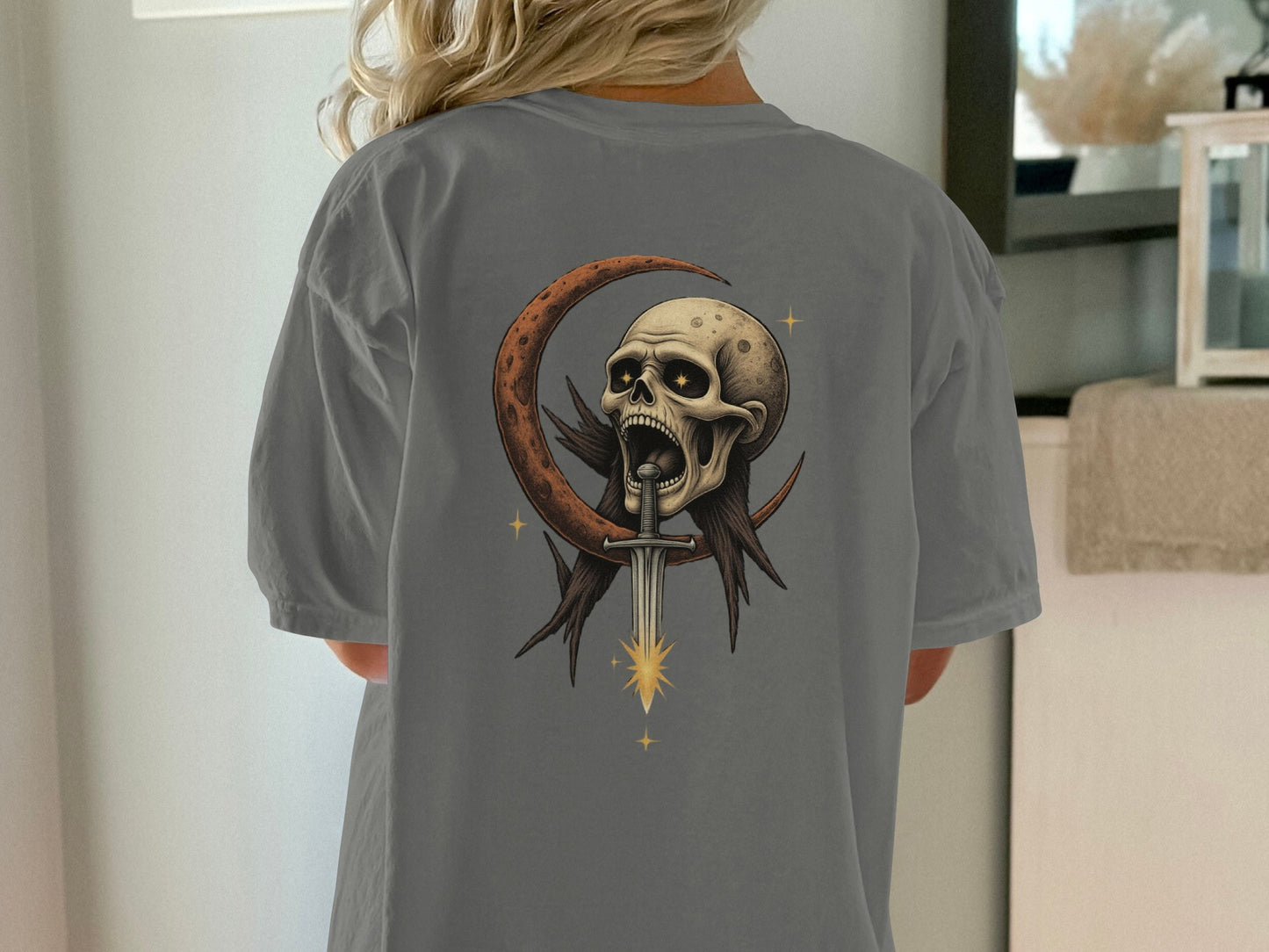 Skull and Crescent Moon Graphic T-shirt product